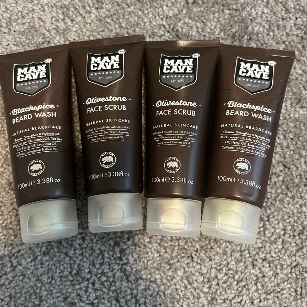 ManCave Olivestone Beard Wash and Face Scrub Set NEW
